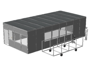 Complete portable room  and roof with a cart for Conquest company