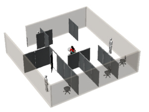 Office partitions showing integrated door and various sections for 800 mattress