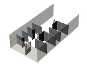 Office partitions with T and L connections and a window panel, for AC Lending