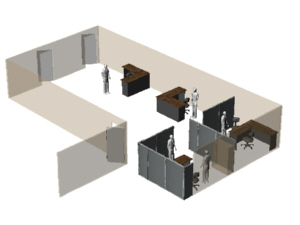 Office partition system forming two private offices for Allstate Funding